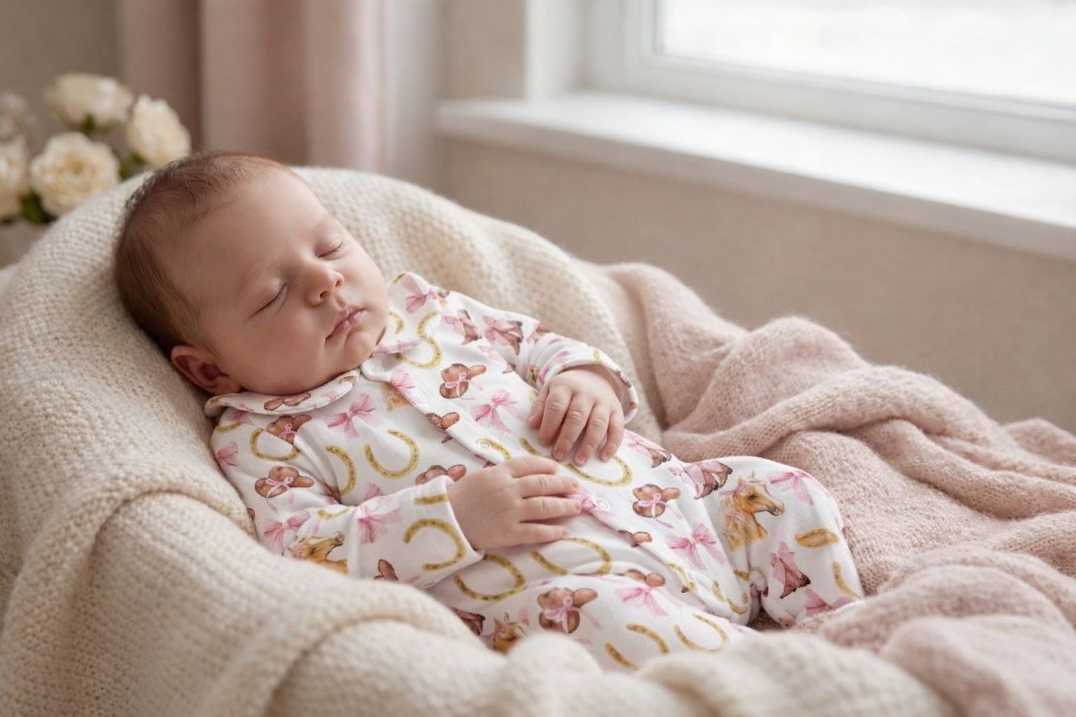 Śpiące niemowlę w pajacyku La de Bébé mini